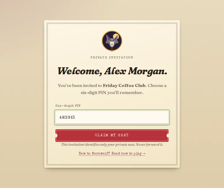 Claim page asking for a six-digit PIN