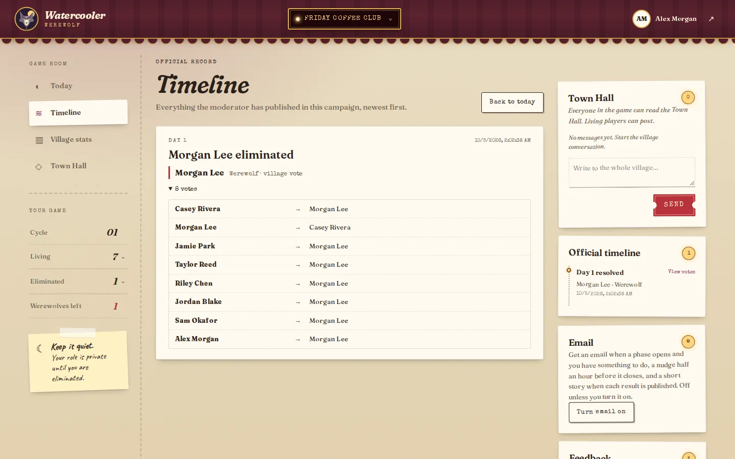 Player dashboard showing the full Timeline of published results