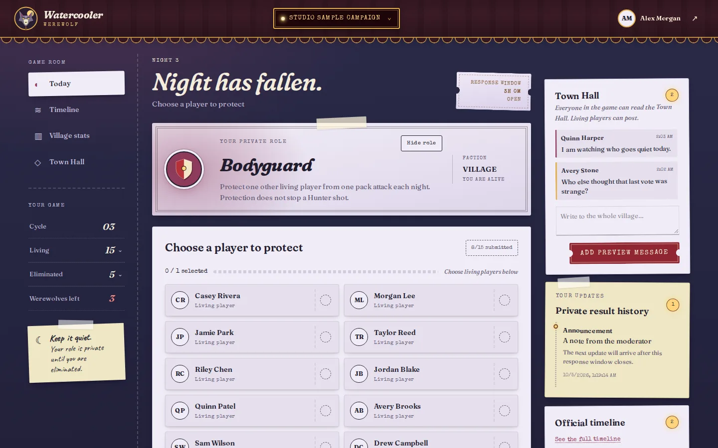 Bodyguard dashboard choosing a player to protect