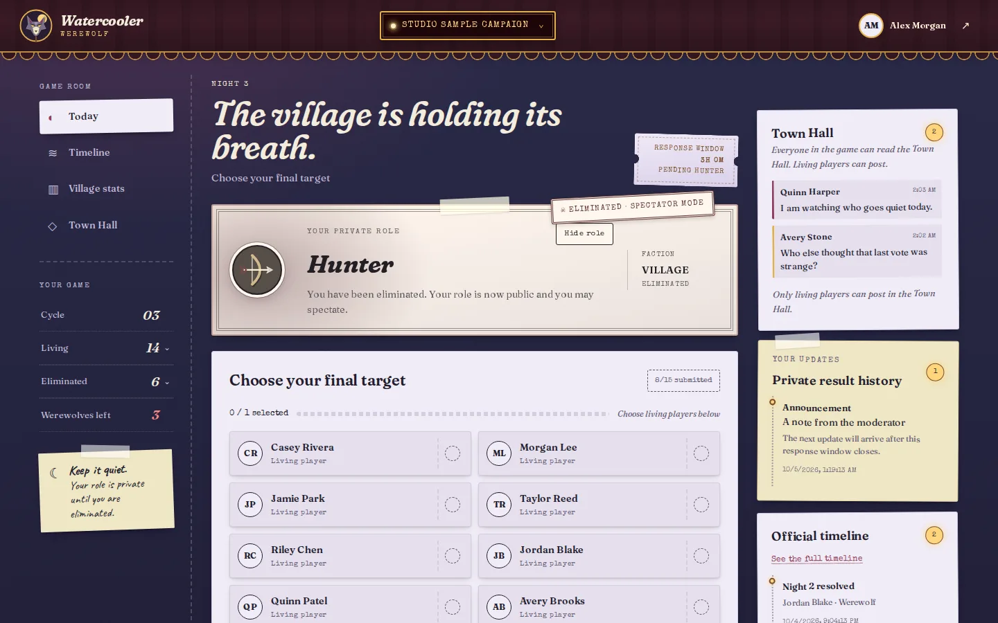 Hunter dashboard choosing a final target